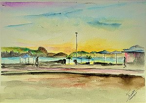 Aquarela Copacabana vista do Pão de Açúcar