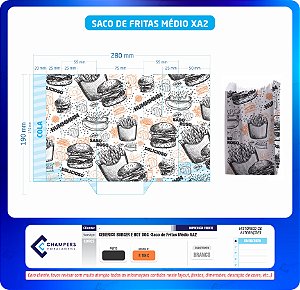 Saquinho de Fritas com barreira de gordura XA2 7,5x5x15 c/500 Estampa Generica