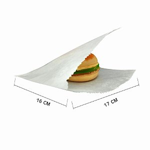 Saquinho de Hamburguer Aberto PH2 Lateral 17x16cm c/500 Branco sem impressão