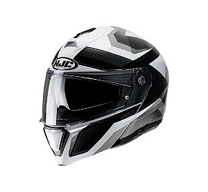 Capacete Hjc I90 Lark Preto Branco E Cinza E Preto 56