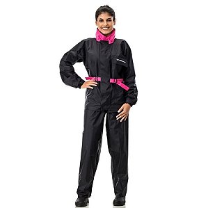 Capa De Chuva Feminino Pantaneiro Nylon Luxo Com Forro E Gola Preto G