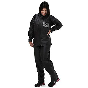 Capa De Chuva Feminino Pantaneiro PVC Com Gola Preto P
