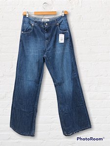 Calça Dark Jeans Feminina Wide Leg Lisa Sem Elastano REF 09130 09