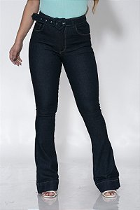 Calça Dark Jeans Flare Feminina Com Elastano e Cinto REF 09343