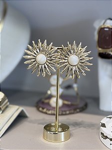 Brinco Flor + Pedra Resinada