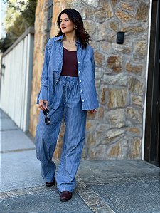 Calça Listrada Azul