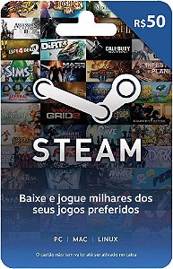 Steam - Cartão Pré Pago R$ 50 Reais