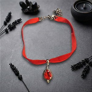 Choker em veludo gota vermelha