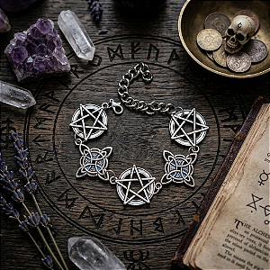 Pulseira pentagrama com nó de bruxa