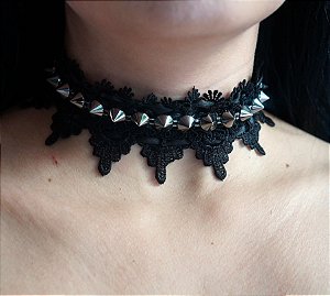 Gargantilha de renda Spiked - black