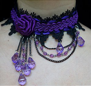 Gargantilha solitary purple rose