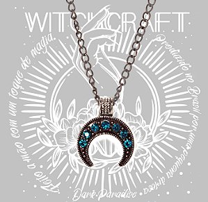 Pingente meia lua com strass - Turquesa
