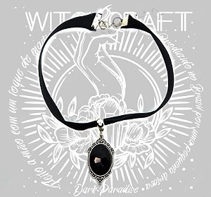 Chocker em veludo com camafeu 18x25mm pedra preta