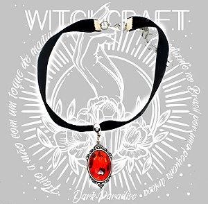 CHOCKER EM VELUDO COM CAMAFEU PEDRA vermelha