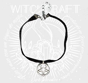 Chocker em veludo pentagrama invertido