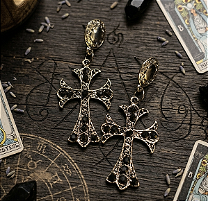 Brinco cruz catedral - pedra preta