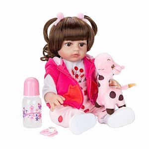 Boneca Bebê Reborn Silicone Olhos Castanhos Girafinha Selo Inmetro