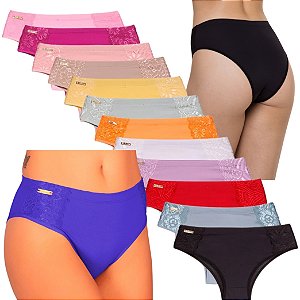 Calcinha feminina tanga microfibra com renda kit com 02 un.