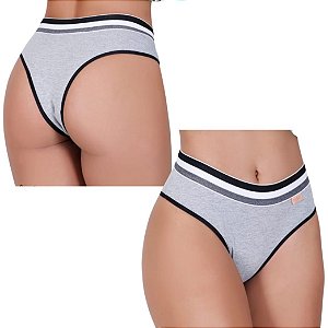 Calcinha tanga algodão com cós kit 02 unidades