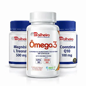 Kit Memória - Ômega 3 Neural 1 g + Mag. L Treonato 500 mg + Coenzima 100 mg