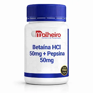 Betaína HCl 50 mg + Pepsina 50 mg – Apoio Leve e Eficiente à Digestão