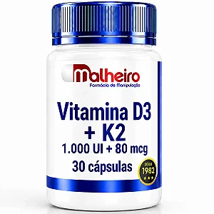 Vitamina D3 1.000 UI + Vitamina K2MK7 80 mcg 30 cápsulas – Farmácia Malheiro