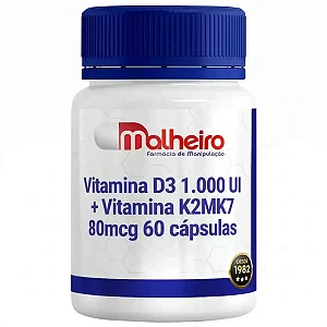 Vitamina D3 1.000 UI + Vitamina K2MK7 80 mcg 60 cápsulas – Farmácia Malheiro