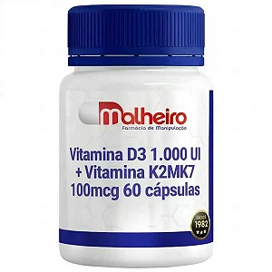 Vitamina D3 1.000 UI + Vitamina K2MK7 100 mcg 30 cápsulas – Suporte Diário à Saúde Óssea