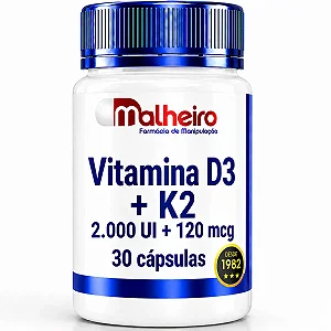 Vitamina D3 2.000 UI + Vitamina K2MK7 120 mcg 30 cápsulas – Ossos e Imunidade