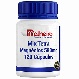 Mix Tetra Magnésios 580 mg 120 Cápsulas – Reposição Inteligente de Magnésio
