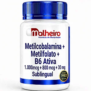 Metilcobalamina 1000 mcg + Metilfolato 800 mcg + Vitamina B6 Ativa (P5P) 30 mg Sublingual – Complexo B Funcional