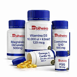 Kit Longevidade 40+ Premium – CoQ10, PQQ, Ômega 3, Vitamina D3 + K2 e Magnésio | Farmácia Malheiro