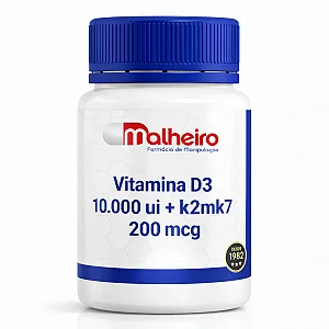Vitamina D3 10.000 UI + Vitamina K2MK7 200 mcg – Alta Concentração e Sinergia Óssea