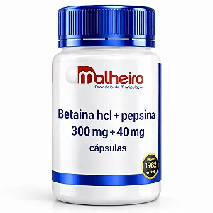 Betaína HCl 300 mg + Pepsina 40 mg – Apoio à Digestão de Proteínas