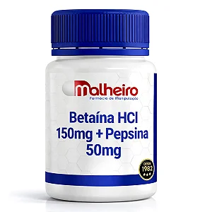 Betaína HCl 150 mg + Pepsina 50 mg – Suporte à Digestão Gástrica