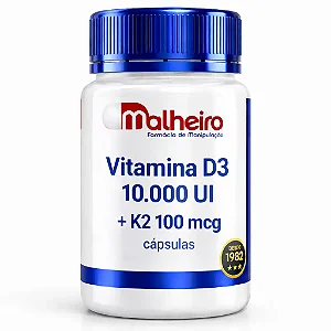 Vitamina D3 10.000 UI + K2 MK7 100mcg – Saúde dos Ossos e Coração
