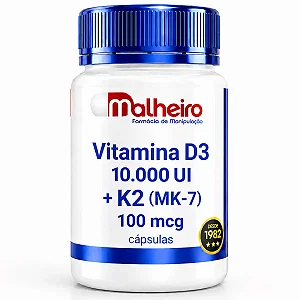 Vitamina D3 10.000 UI + K2 MK7 100mcg – Saúde dos Ossos e Coração