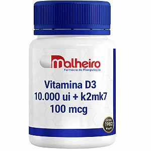 Vitamina D3 10.000 UI + K2 MK7 100mcg – Saúde dos Ossos e Coração