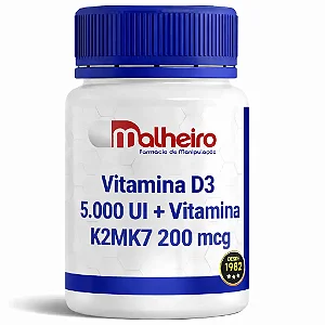 Vitamina D3 5.000 UI + Vitamina K2MK7 200 mcg – Suporte Ósseo e Coração