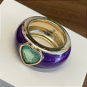 Anel Esmaltado Coração - Roxo