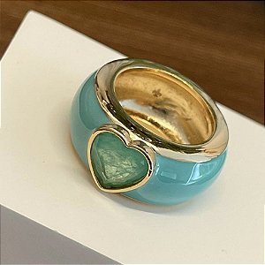 Anel Esmaltado Coração - Turquesa