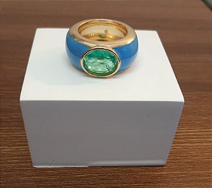 Anel Esmaltado Pedra Oval - Azul Claro
