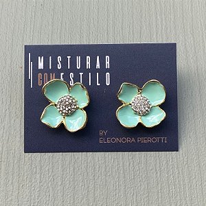 Brinco Flor Esmaltada Pequena - Verde Água