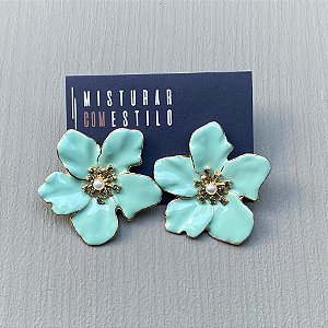 Brinco Flor Metal Esmaltada Grande - Menta