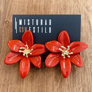 Brinco Flor Azaléia - Vermelha 