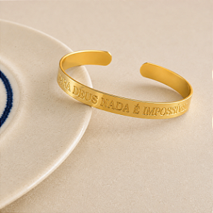 Bracelete Frase - ''Para Deus Nada É Impossível'' - Dourado