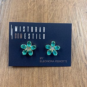 Brinco Mini Flor De Cristais - Paraíba Verde