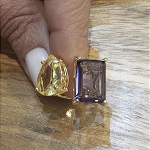 Anel Duplo - Tanzanita e Citrino Limão