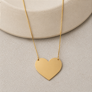 Colar Coração Chapa - G - Dourado