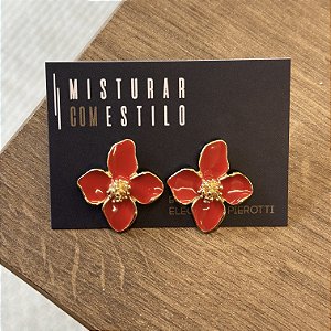 Brinco Flor Quatro Pétalas Novo - Vermelho